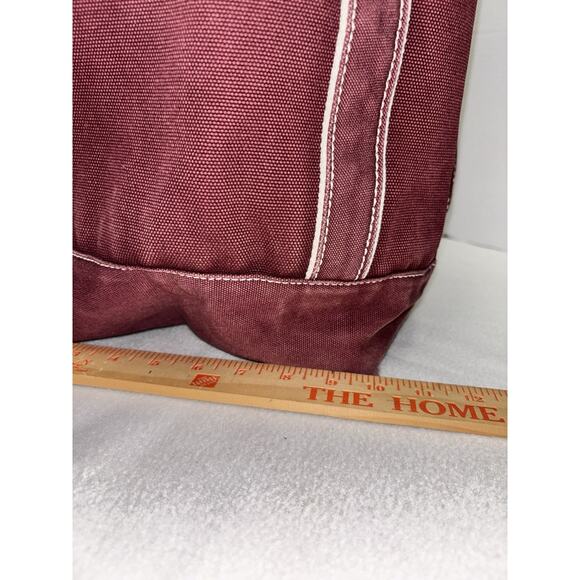 LANDS END Heavyweight Canvas Tote Open Maroon Pockets Inside & Out Key Fob Med - Picture 3 of 16